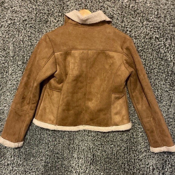Kids tan Sherpa Lined biker jacket Small - Picture 2 of 7